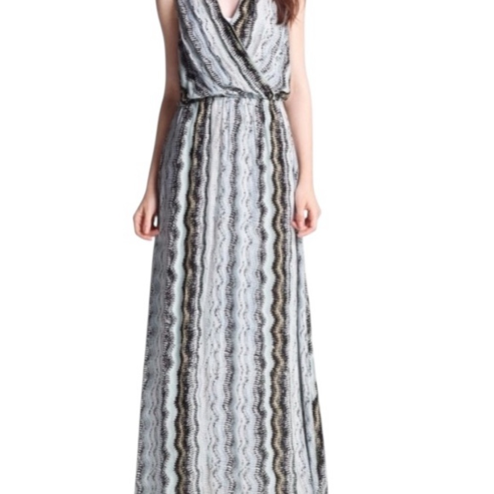 Anthropologie Ella Moss Sleeveless aqua brown chevron Maxi Dress Resortwear - Picture 4 of 13